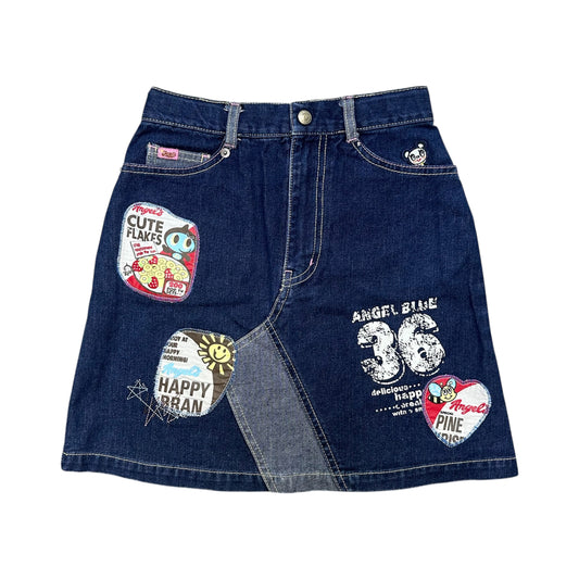 90s Angel Blue Patched Denim Skirt