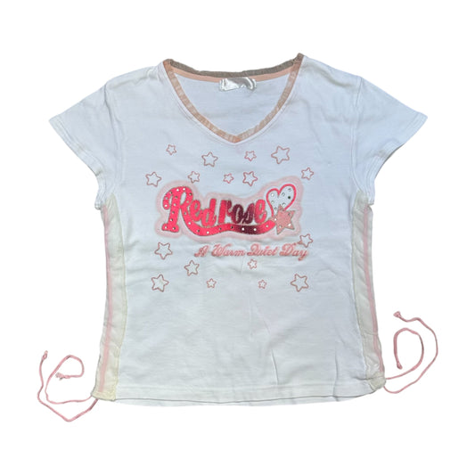 Red rose' Drawstring V-neck Top
