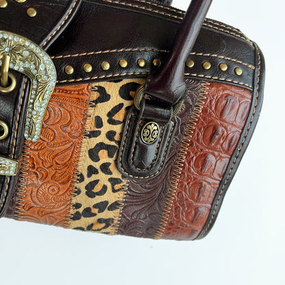 Animal Print Patchwork Leather Handbag