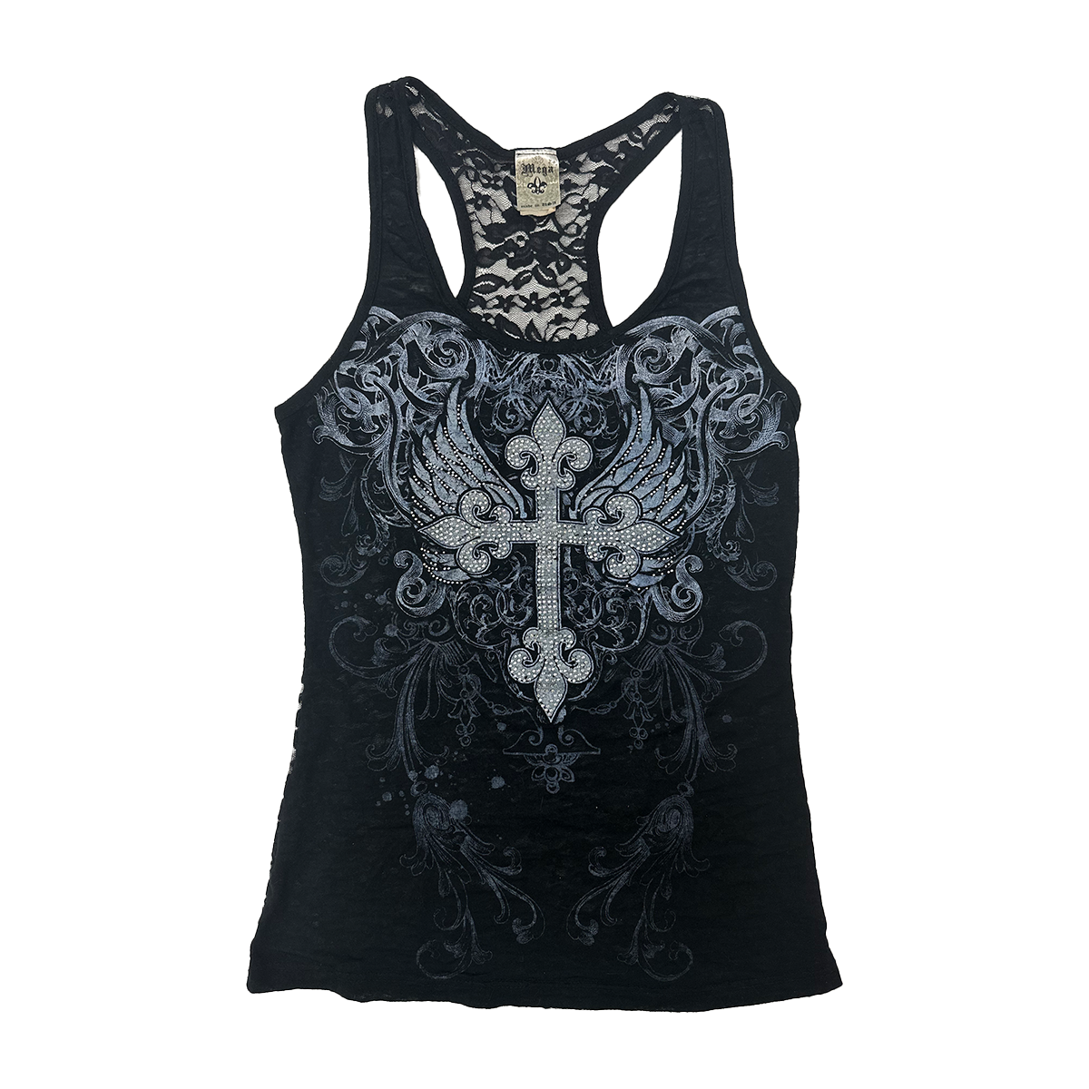 00s Rhinestone Lace Patchwork Tank Top