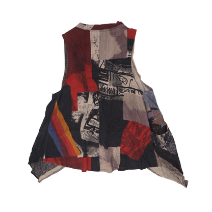Patched Button Up Asymmetrical Tank