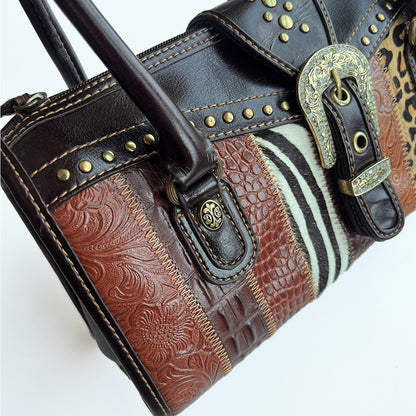 Animal Print Patchwork Leather Handbag