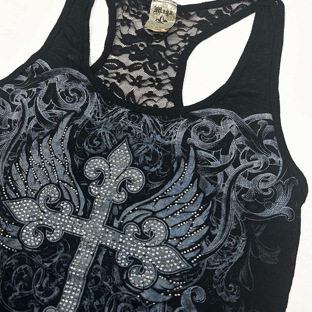 00s Rhinestone Lace Patchwork Tank Top