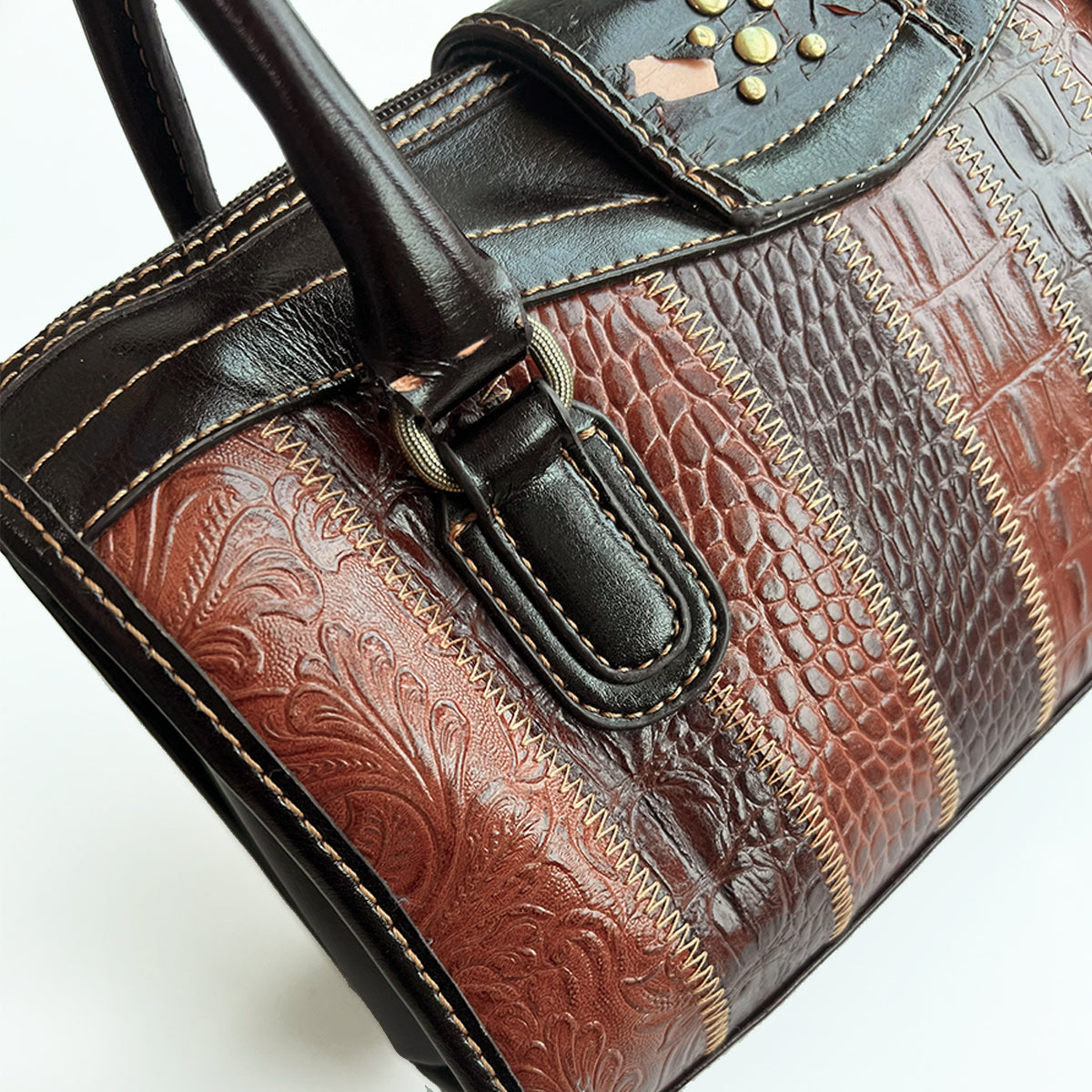 Animal Print Patchwork Leather Handbag