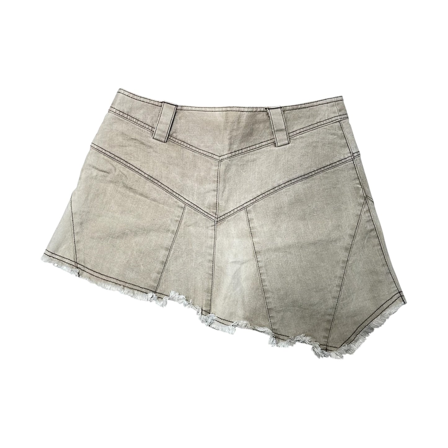 Asymmetrical Washed Denim Mini Skirt