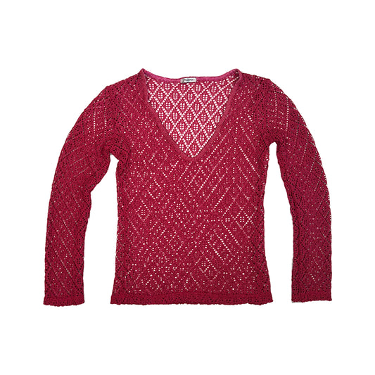 Knitted Pattern V-neck Long Sleeves Top