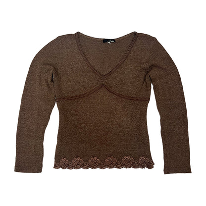 00s Lace Detailed V-neck Knit Sweater