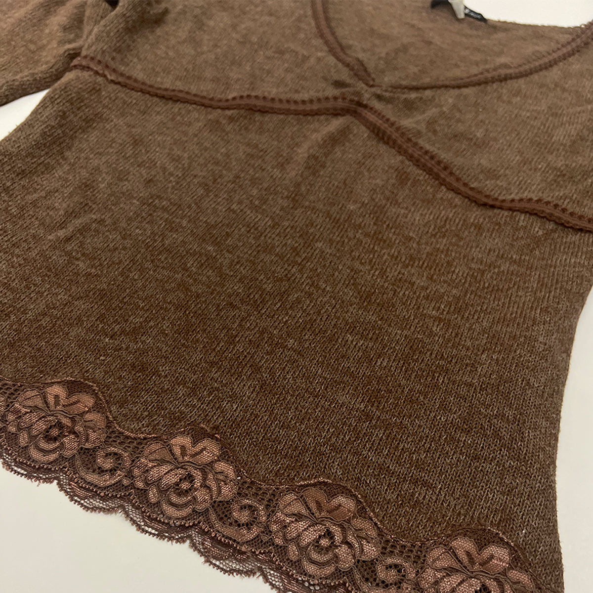 00s Lace Detailed V-neck Knit Sweater