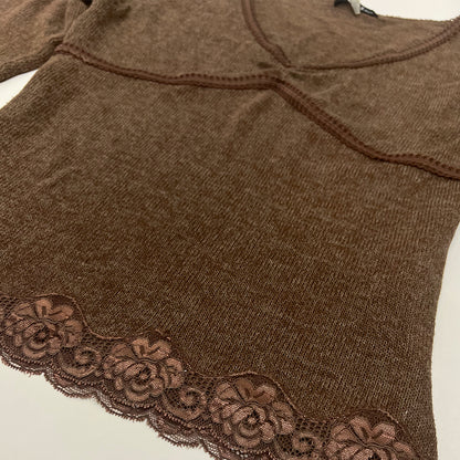 00s Lace Detailed V-neck Knit Sweater