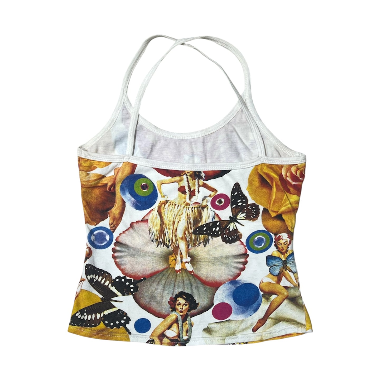 90s Hula Girl Collage Print Crisscross Halter Camisole