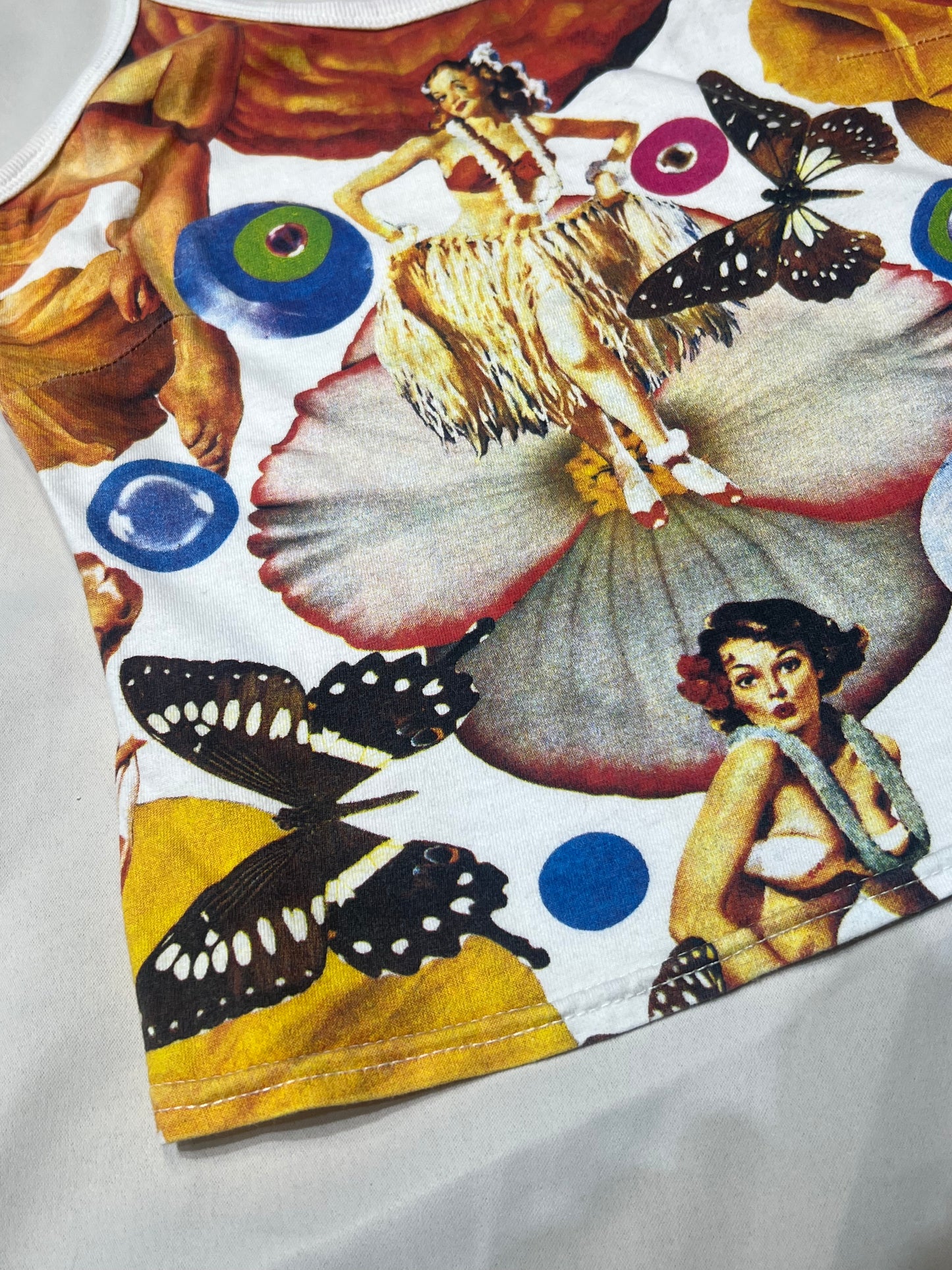 90s Hula Girl Collage Print Crisscross Halter Camisole