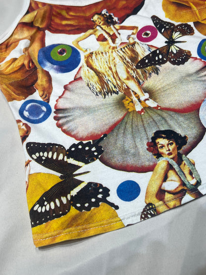 90s Hula Girl Collage Print Crisscross Halter Camisole