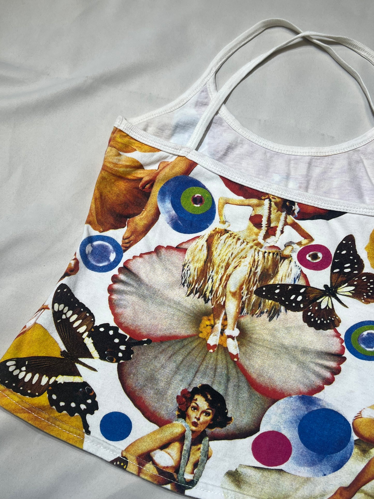 90s Hula Girl Collage Print Crisscross Halter Camisole