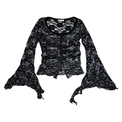 Sheer Lace Flared Sleeves Cardigan
