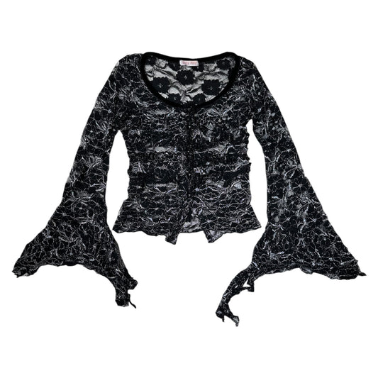 Sheer Lace Flared Sleeves Cardigan