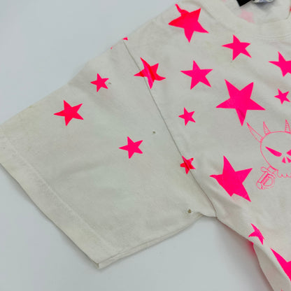 00s Mad Toyz All Over Neon Pink Star Devil Skull Print Tee