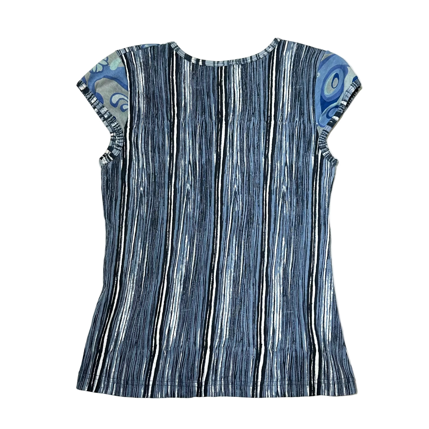 Vertical Stripe Embellished Mesh Panel Top