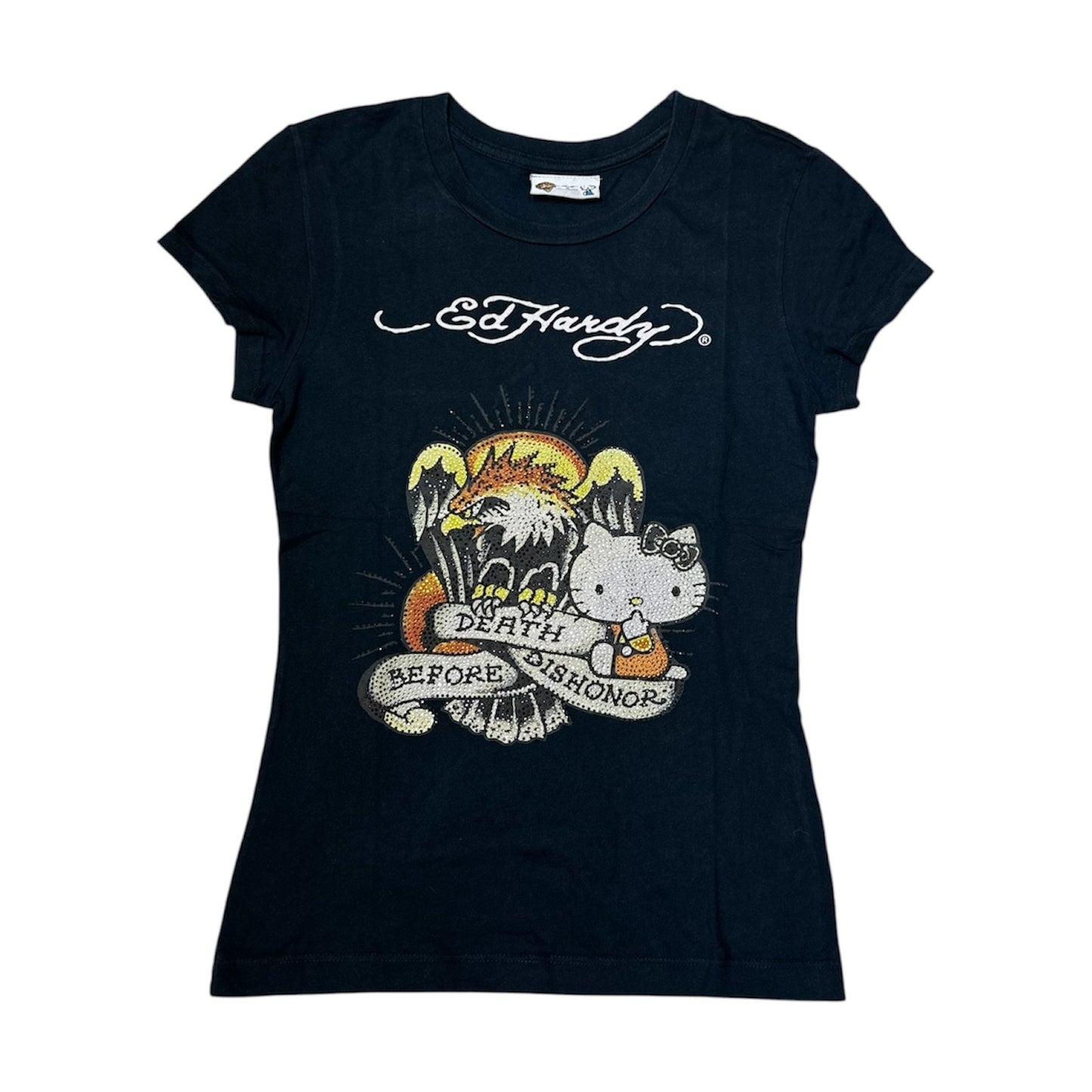 2011 Ed Hardy x Hello Kitty "Death Before Dishonor" Rhinestone Baby Tee (Taiwan Limited Edition)