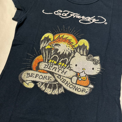 2011 Ed Hardy x Hello Kitty "Death Before Dishonor" Rhinestone Baby Tee (Taiwan Limited Edition)