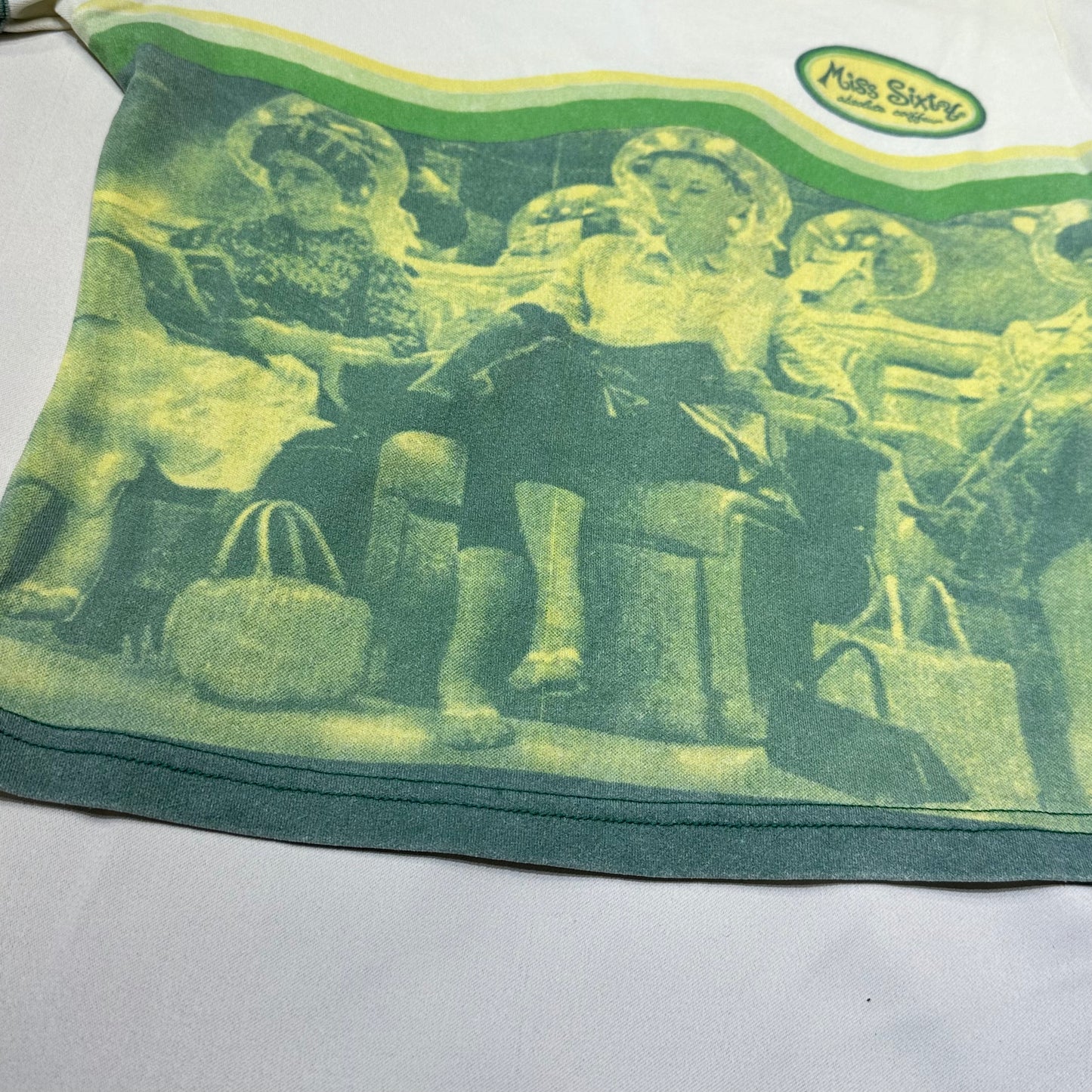 Miss Sixty "Absolute Cotffeur" Salon Print Ringer Baby Tee