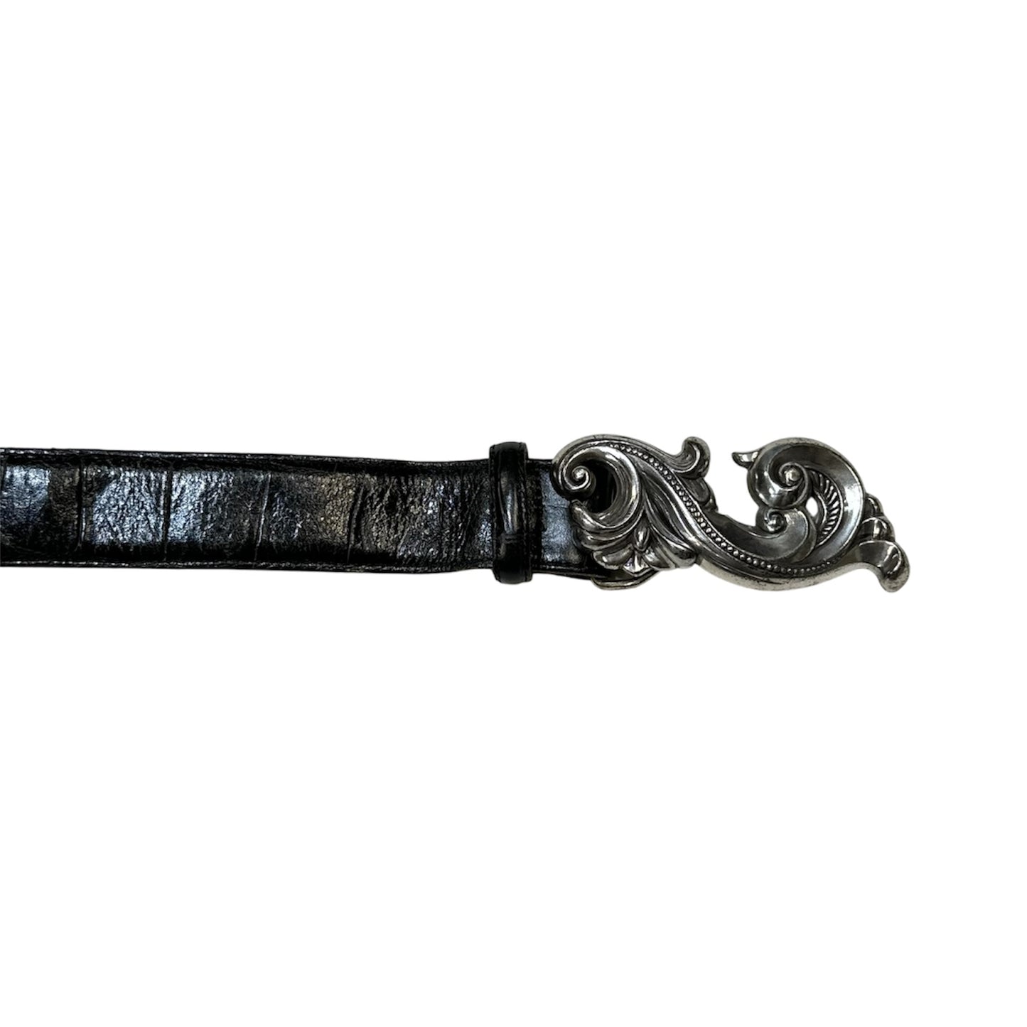 1995 Brighton Ornate Scroll Buckle Croc-Embossed Leather Belt