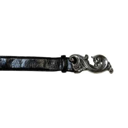 1995 Brighton Ornate Scroll Buckle Croc-Embossed Leather Belt