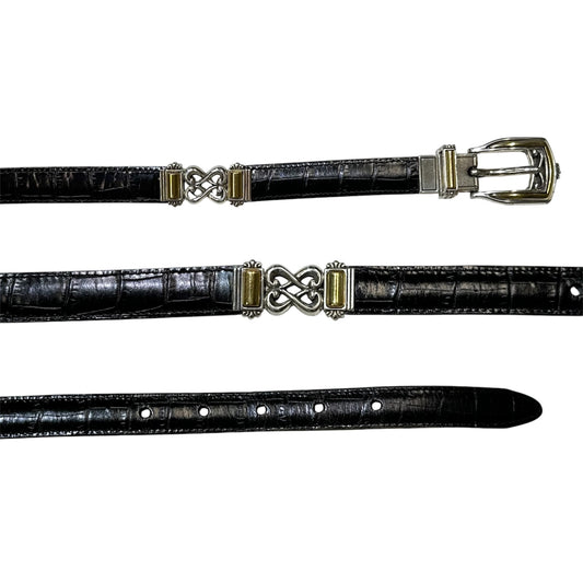 Silver & Gold Scroll Link Croc-Embossed Belt