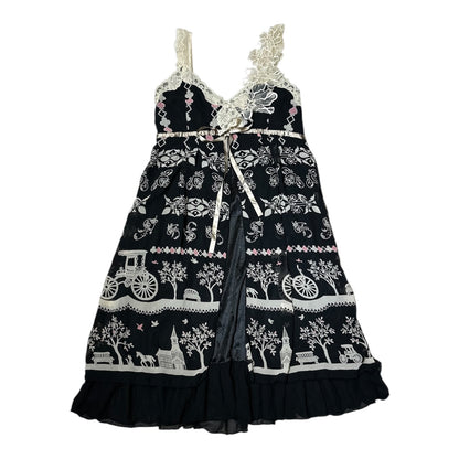 Lace Trim Whimsigothic Printed Dress