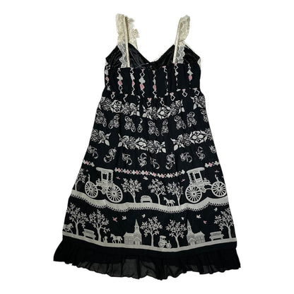 Lace Trim Whimsigothic Printed Dress