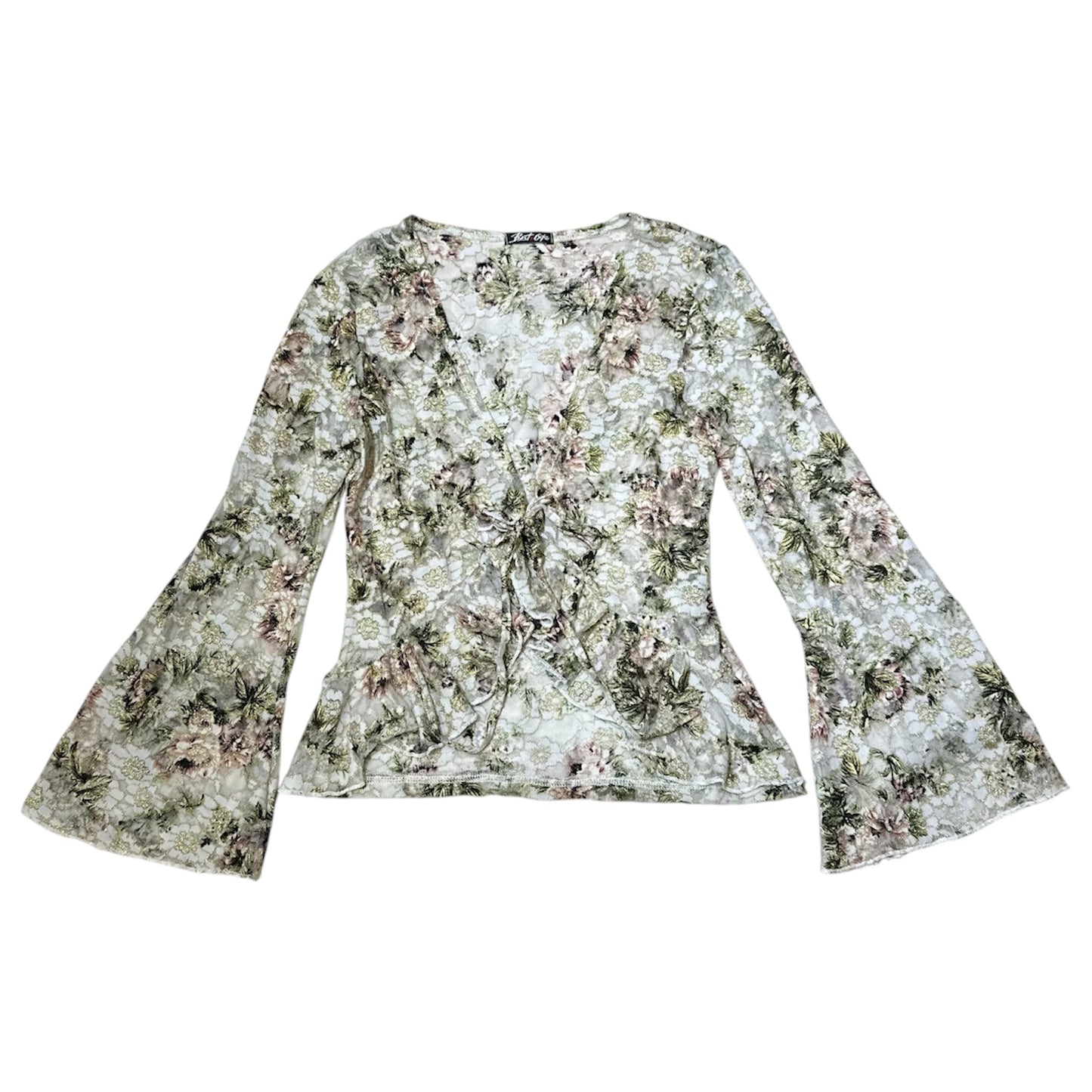 Floral Tie-Front Top with Flare Sleeves