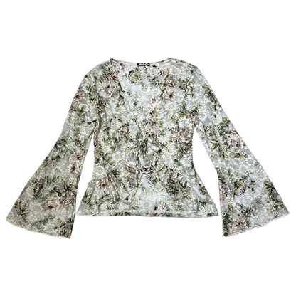 Floral Tie-Front Top with Flare Sleeves