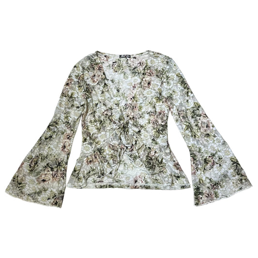 Floral Tie-Front Top with Flare Sleeves