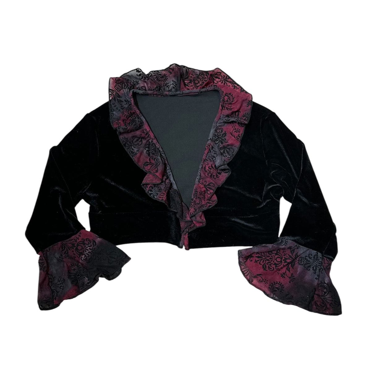 Velvet Cropped Cardigan with Ruffle Trim