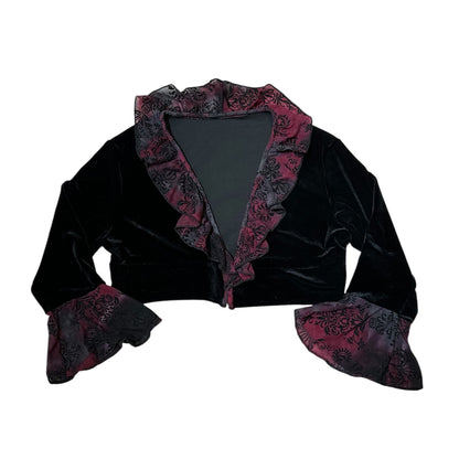 Velvet Cropped Cardigan with Ruffle Trim