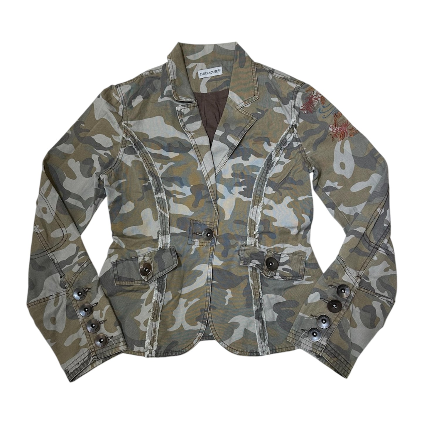 Camo Print Fitted Blazer with Embroidery