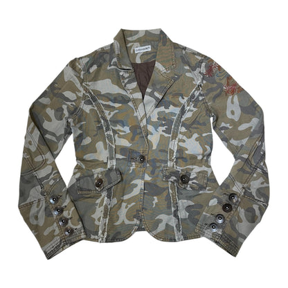 Camo Print Fitted Blazer with Embroidery