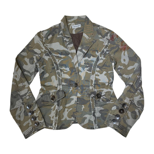 Camo Print Fitted Blazer with Embroidery