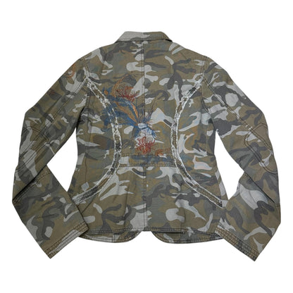 Camo Print Fitted Blazer with Embroidery