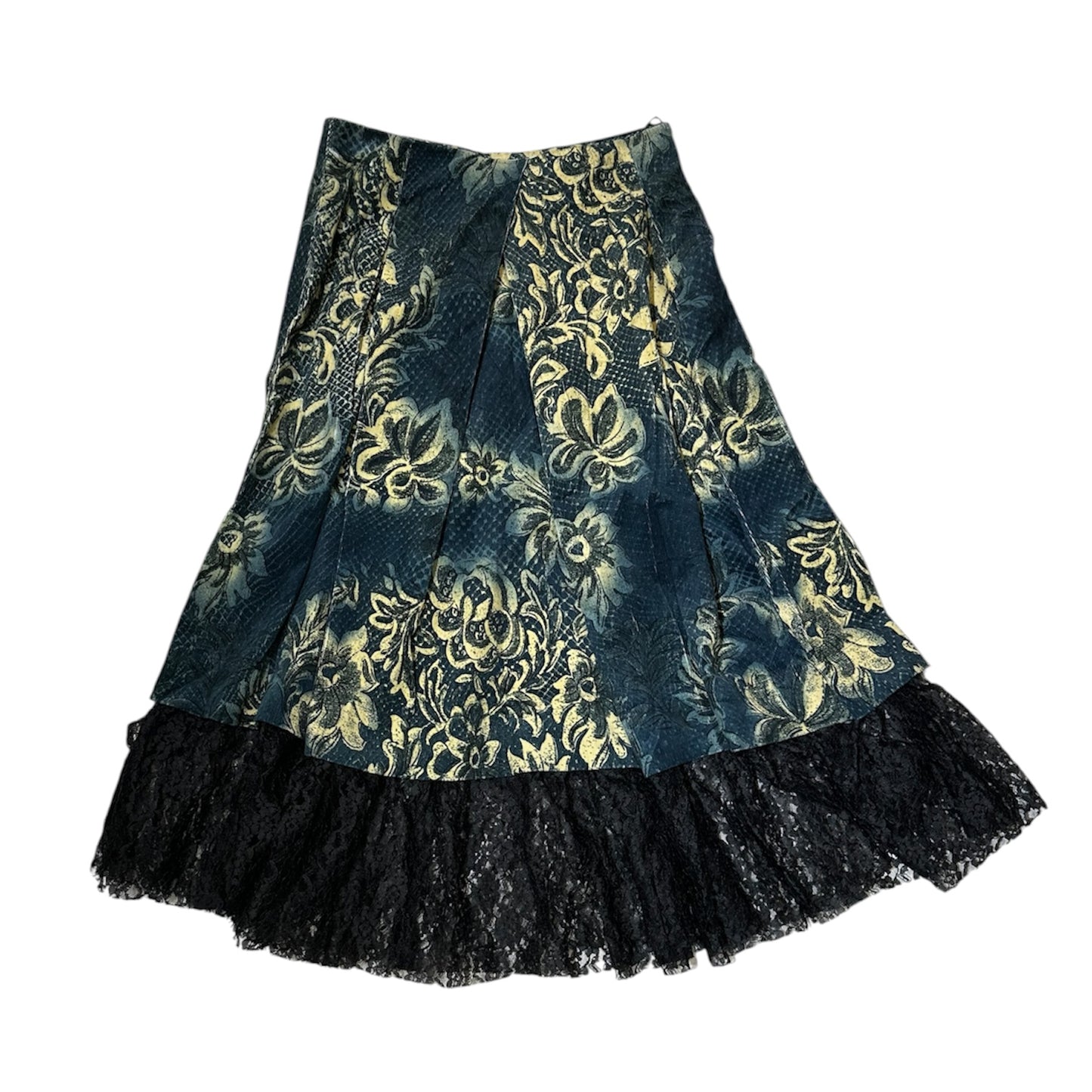 Damask Pleated Skirt with Lace Hem