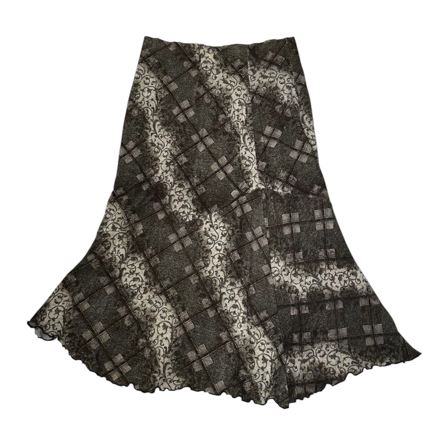 Academia Plaid Pattern A-line Ruffle Hem Maxi Skirt