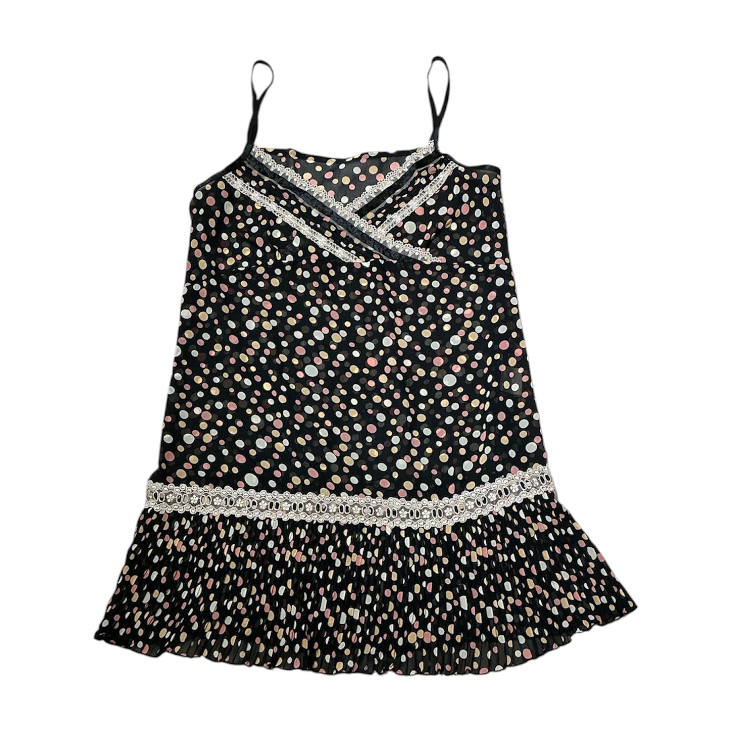 Lace Trim Mesh Polka Dot Cami Dress