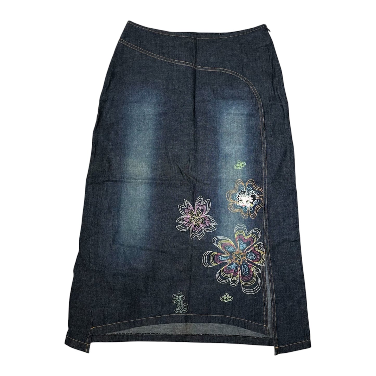 2002 Betty Boop Embroidery Denim Maxi Skirt
