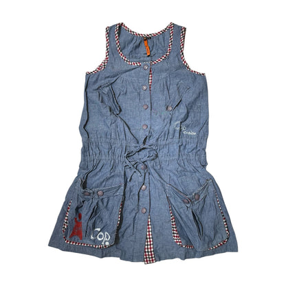 90s Cop.Copine Gingham Edging Utility Denim Vest Dress