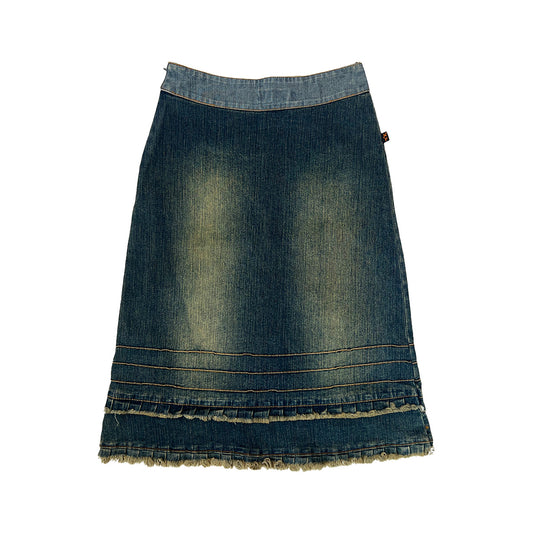 90s A-line Yellow Wash Denim Skirt