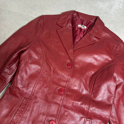 An'ge Collection Vintage Red Leather Trench Coat