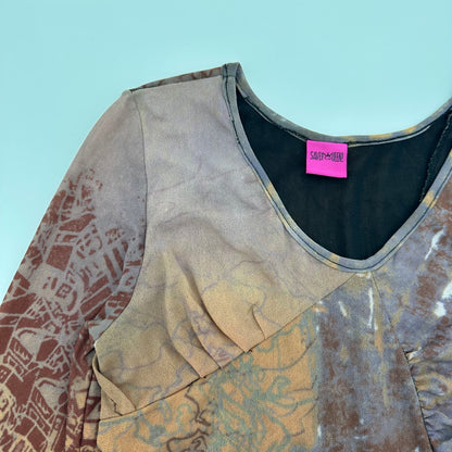 Save The Queen! 2000s Mixed Abstract Map Print Asymmetric Long Sleeves Top