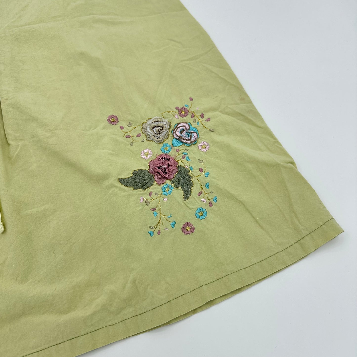Lime Green Floral Emobroidered Midi Skirt