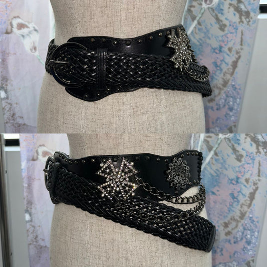 Cross Leather Chain Belt