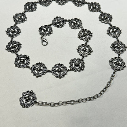 Antique Silver Filigree Floral Chain Belt