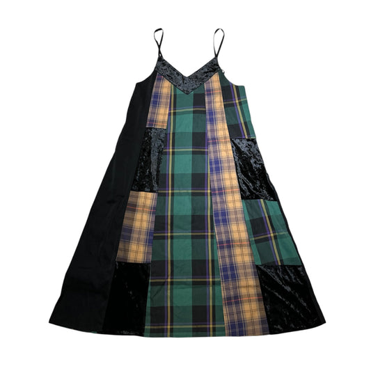 Plaid Patchwork A-line Velvet Trim Dress